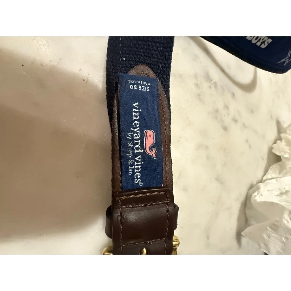 Vineyard Vines Cowboys Belt Boys‎ Kids Gold Buckle Navy Blue Size 30